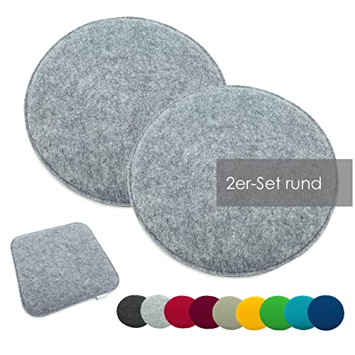 heimtexland ® 2er Pack Sitzkissen Filz Rund 35 cm Grau Filzkissen Stuhlkissen Polster Auflage Kissen Typ631