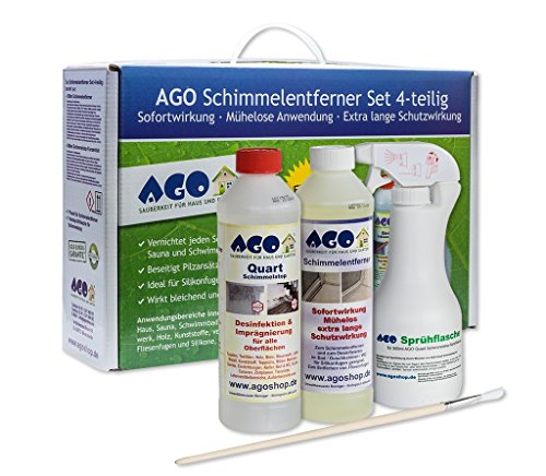 AGO® Anti Schimmel Imprägnierung Set 4-TLG I Je 1x Schimmelentferner Schimmelstop Handsprühflasche Pinsel