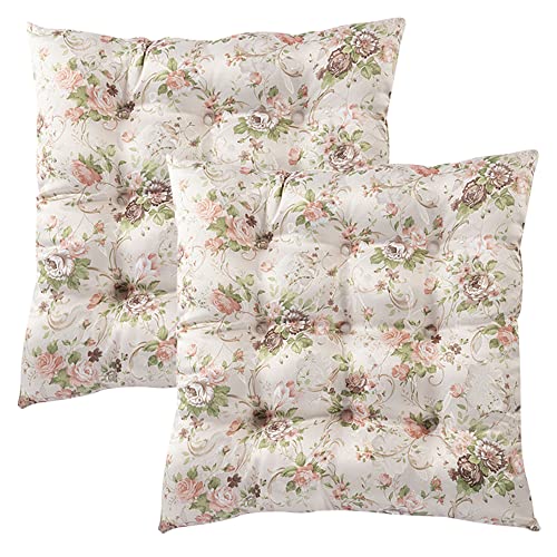 wometo 2er Set Sitzkissen Stuhlkissen ROSI 40x40x4 Rosen - rosa Creme Landhaus