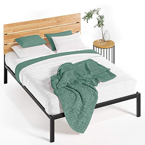 Zinus Paul Bett 180x200 cm - Höhe 36 cm - Metall und Holz Plattform Bettrahmen mit Holzlattenrost - Hellbraun