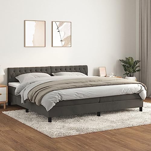 Hommdiy Boxspringbett mit Matratze Dunkelgrau 200x200 cm SamtKnopfheftung Design