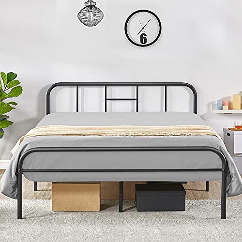 Yaheetech Metallbett mit Lattenrost Bettrahmen mit Kopfteil Doppelbett Gästebett Einzelbettgestell Bettgestelle für Gästezimmer Schlafzimmer 140 x 200 cm, Schwarz