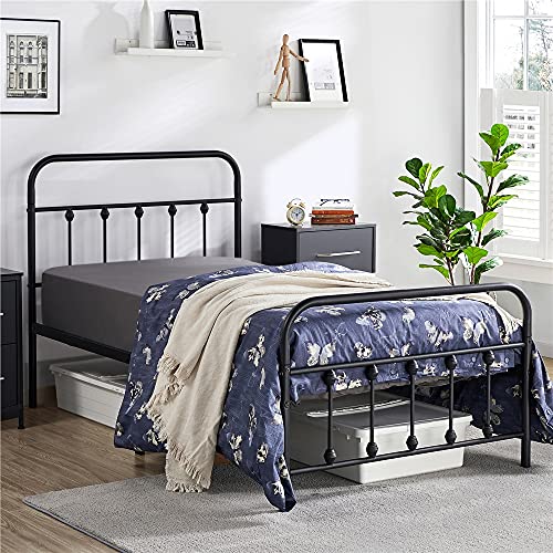 Yaheetech Bettrahmen Vintage Stil 90 x 190 cm Metallbett Bettgestell aus Metall mit Lattenrost, Modern Gästebett Jugendbett, Schwarz