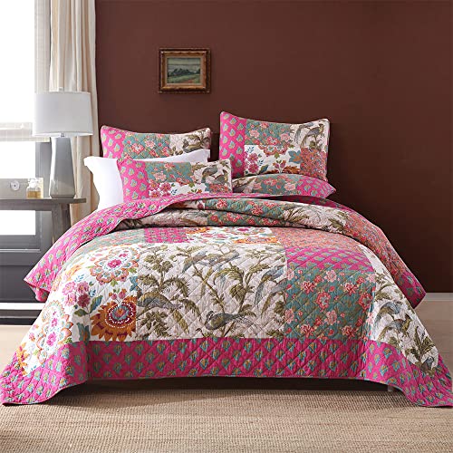 VISIMISI Tagesdecke 240x260cm Bettüberwurf Bettwäsche Set 250X270 cm Baumwolle Bettdecke mit 2 Kissenbezüge, Blumen Patchwork Bunte Paisley Stil Steppdecke Gesteppte für Doppelbett
