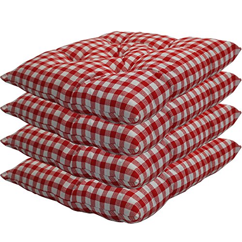 nxtbuy Stuhlkissen 4er Set 38x38 cm Rot Kariert - Gepolstertes Sitzkissen für Indoor und Outdoor - in vielen Farben erhältlich