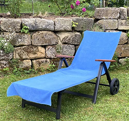 heimtexland ® Hygiene Schonbezug Liegestuhlauflage Frottier Strandtuch 70x200 Gartenliege Urlaub Sauna Handtuch Baumwolle Typ811 Blau