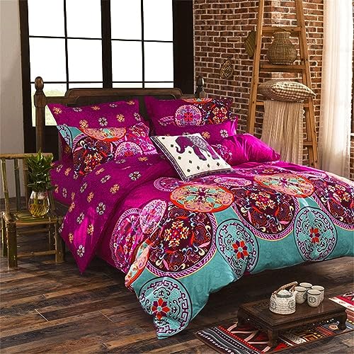 Freyamy Bohemian Bettwäsche Set 200x220 3 Teilig Boho Indischen Mandala Böhmisch Bettbezüge 100% Mikrofaser mit Reißverschluss Bunt Vintage Bettbezug und 2 Kissenbezüge 80x80 cm