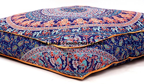 Handcraft-Palace Indisches Mandala-Bodenkissen, quadratisch, Ottoman, Pouf, Tagesbett, Baumwolle, Sitzkissen