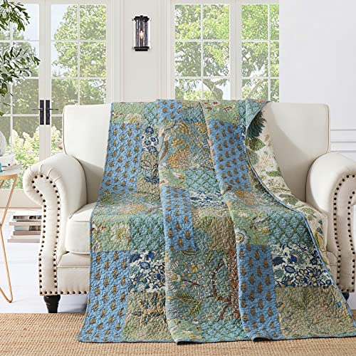 Qucover Tagesdecke Patchwork 150x200cm für Einzelbett Quilt Patchworkdecke aus Baumwolle Vintage Stil Zweiseitiger Design Gesteppte Decke mit Sommerlichem Muster