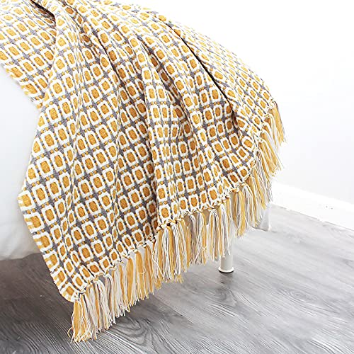 LumiSyne Gestrickte Decke Mit Quaste Hahnentritt Boho Kariert Kuscheldecke Strickdecke Tagesdecke Überwurf Couchdecke Dekorative Decke Für Sofa Bett 180x240cm