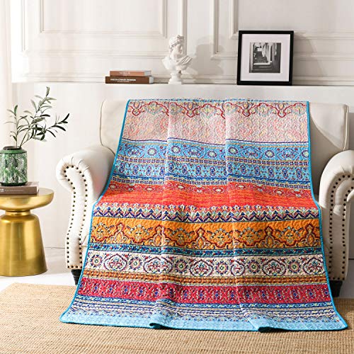 Qucover Boho Tagesdecke 150x200cm Bettüberwurf, Mikrofaser Tagesdecke für Einzelbett, Ultra-weich Tagesdecke Gesteppte, Ethno Tagesdecke, Sofa Überwurfdecke Wohndecke