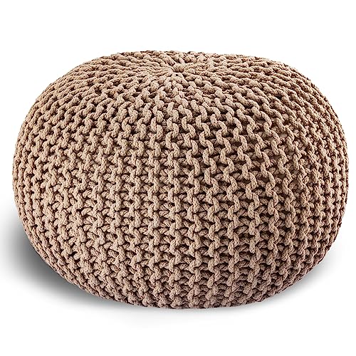 casamia Pouf Ø 55 o. 45 cm Sitzpouf Strickhocker Sitzpouf Bodenkissen nachhaltig Grobstrick Optik Größe ø 45 cm, Farbe beige