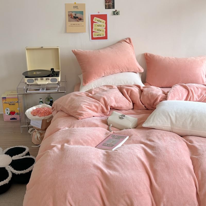 WUMIUER Flauschig Bettwäsche 200x200 cm 3tlg Set Rosa, Winter Biber Warm Bettbezug und 2 Kissenbezüge 80x80cm, Kuschelig Weich Cashmere Touch Flanell Fleece Bettdeckenbezug Bettdecke Cover