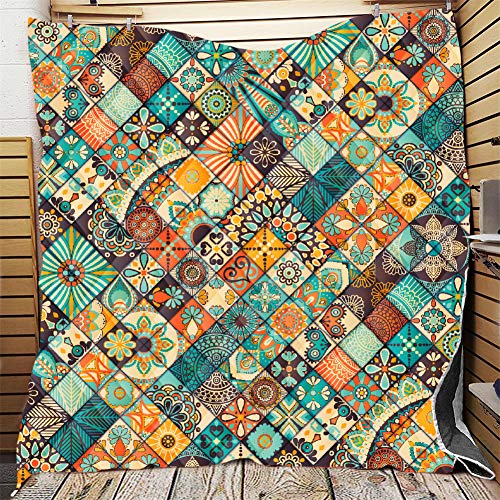 FANSU Tagesdecke Bettüberwurf Steppdecke Mikrofaser Doppelbett Einselbetten Tagesdecken Gesteppt Bettwäsche Sofaüberwurf Wohndecke Stepp Gesteppter Quilt (Blaue Blume,180x200cm)