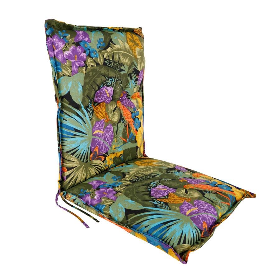 Spetebo Universal Niedriglehner Polster Auflage 105 x 50 cm - Amazonas - Gartenstuhl Niederlehner Kissen mit tropischem Blumen Muster - Sitzkissen Stuhlauflage bunt mit Haltegurt
