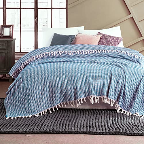 Mixibaby Tagesdecke Wohndecke Wendedecke Kuscheldeck Sofadecke Couchdecke 200x230 Pyramid, Farbe:Blau