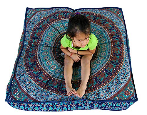 Quadratischer, übergroßer Kissenbezug mit Mandala-/Elefantenmotiv, indischer Stil, für Sitzkissen, Sofa oder Hundebettchen, 88,9 x 88,9 cm