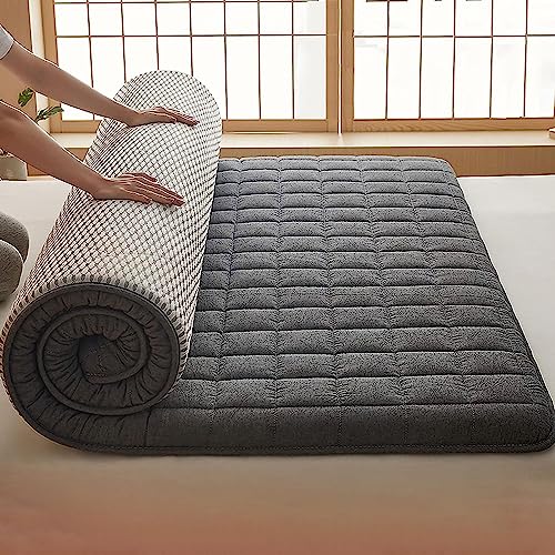 OMKUOSYA Gepolsterte japanische Futon-Matratze, klappbare Bodenmatratze, japanische Bodenbettrolle, klappbarer Futon – japanische Tatami, Dicke Tatami (Farbe : Grey, Größe : 200x220cm)