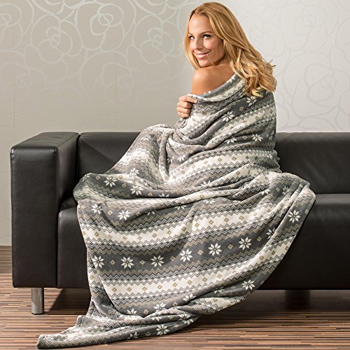 CelinaTex Flauschige Kuscheldecke 150 x 200 cm grau und Creme weiß Decke Sofa Wohndecke weich Mikrofaser Fleece Oeko-TEX Schneestern