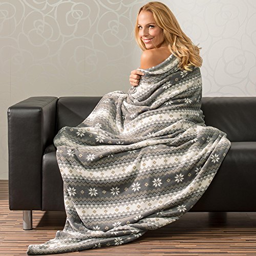 CelinaTex Flauschige Kuscheldecke XXL 200 x 220 cm grau und Creme weiß Decke Sofa Wohndecke weich Mikrofaser Fleece Oeko-TEX Schneestern