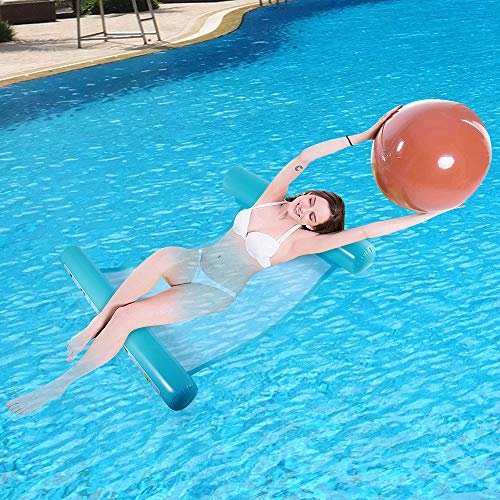 QHYK Wasserhängematte Luftmatratze Pool, Aufblasbares Schwimmbett, 4-in-1 Loungesessel Pool, Wasser Hängematte Luftmatratze Pool Float für Erwachsene und Kinder(Blue)