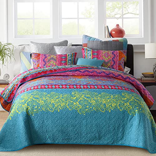 Qucover Boho Tagesdecke 220x240cm Bettüberwurf für Doppelbett Gesteppte Decke mit 2 Kissen Indische Stil