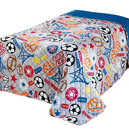 Delindo Lifestyle Kinderzimmer Tagesdecke Bettüberwurf Sports, für Kinder Einzelbett, für Mädchen und Jungen, 170x210 cm