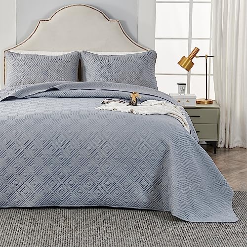 Qucover Tagesdecke Bettüberwurf 220x240cm Grau, Bedspreads aus Mikrofaser, Bettüberwuf Set mit 2 Kissenbezügen 50x75cm,Steppdecke bei 3D-Ultraschal genäht, Sofaüberwurf Bettüberwurf Überwurfdecke