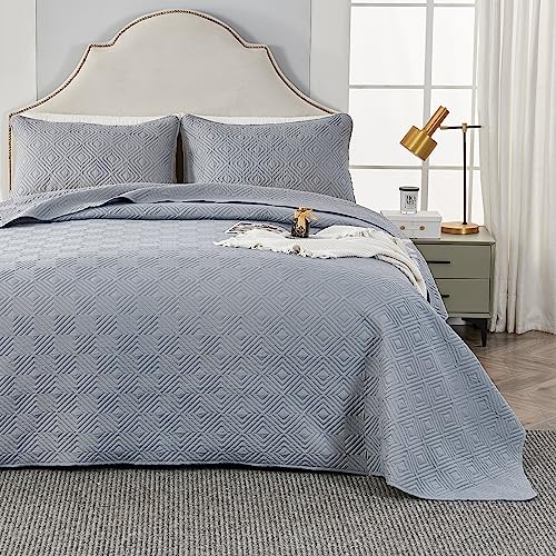 Qucover Tagesdecke Bettüberwurf 240x260cm Grau, Bedspreads aus Mikrofaser, Bettüberwuf Set mit 2 Kissenbezügen 50x75cm,Steppdecke bei 3D-Ultraschal genäht, Sofaüberwurf Bettüberwurf Überwurfdecke