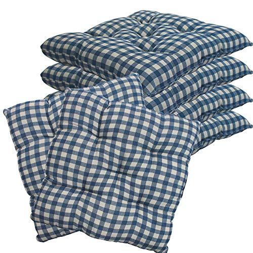 NYVI Stuhlkissen 38x38 cm ComfySeat Blau Weiß kariert 6er Set - Sitzkissen mit 6 cm Comfort Sitzpolster - Indoor & Outdoor - Gartenstuhlkissen aus Baumwoll-Mischgewebe - ÖkoTex 100