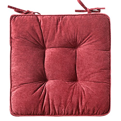 Stuhlkissen Sitzkissen mit Haltebändern, Cord Sitzauflage für Innen, Gestepptes Design, Quadrat 42x42x8cm,Rot