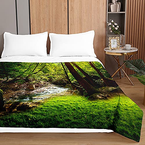 Chickw1 Tagesdecken Bettüberwurf, 3D Wald Drucken Tagesdecke aus Mikrofaser - Prägemuster Wohndecke Bettdecke für Einzelbett Doppelbett oder Kinder (Waldbach,200x230cm)