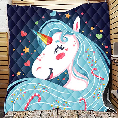 FANSU Tagesdecke Bettüberwurf Steppdecke Mikrofaser Doppelbett Einselbetten Tagesdecken Gesteppt Bettwäsche Sofaüberwurf Wohndecke Stepp Gesteppter Quilt (Glückliches Einhorn,150x200cm)