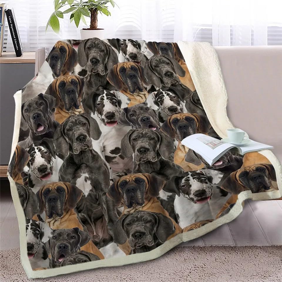 Kuscheldecke 220x240 Deutsche Dogge Pet Puzzle Kuscheldecke mit Muster Weiche Warme Microfaser Decke Erwachsene Wohndecke fÜr TV Sofa Couch Bett Blanket Tagesdecke